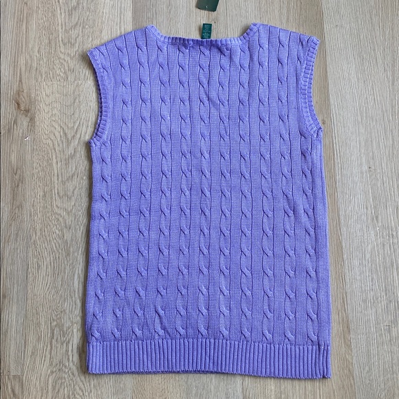 Lauren Ralph Lauren Cable Knit Sweater Vest Purple | Preppy Cotton Knit Top NWT - Picture 10 of 10